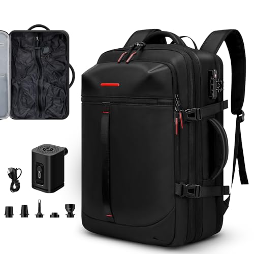 Vacuum Seal Travel Backpack 60L Expandable Air Compression System Water Resistant TSA Lock Suitcase Luggage Black AERO 20.8inch / 52cm - Vacuum Pump Included