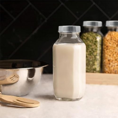 Image of CROCO JAR Wide Mouth Glass Water Bottle with Leak-Proof Airtight Double Layer Stainless Steel Lid for Water, Smoothie, Juices (16 OZ PK2 500ml)