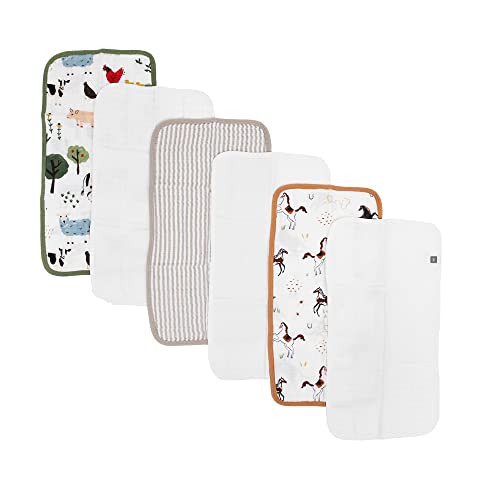 Image of RED ROVR 6 Pack Cotton Muslin Burp Cloths | 100% Cotton | Multi-Layer | Ultra Absorbent | Super Soft | Ergonomic Design | Burping Newborn Baby | Reversible | Large 21”x14” | Family Farm