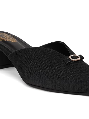 Image of Shoetopia Women's Pointed Toe Mules with Low Block Heel | Stylish Slip-On Heels for Casual & Party Footwear