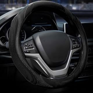 Car Steering Wheel Cover - Sportage Leather Steering Wheel Cover Universal Size M 37-38cm /14.5-15inch, Anti-slip, Breathable, Black