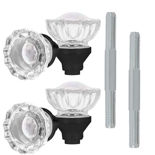 Image of 2 Pack Glass Door Knobs Replacement Set, Crystal Door Knobs for Replacing Broken Old Antique Lock Sets in Interior Door, Matte Black Finish