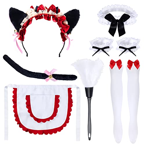 Aichiyu Französische Katze Dienstmädchen Kostüm Zubehör Kit Anime Lolita Cosplay Kleid Schürze Stirnband (C) Cover