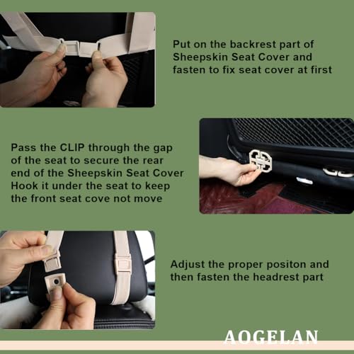 Image of AOGELAN Fluffy Sheepskin Car Seat Cover Long Wool Seat Covers Dark Green