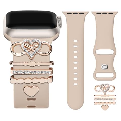Sport Bands Compatible with Apple Watch Band 40mm 41mm 38mm 44mm 45mm 42mm for Women, Soft Silicone Band Strap With Decorative Apple Watch Charms for iWatch Series 9 8 7 6 5 4 3 2 1 SE (With Band) Cover