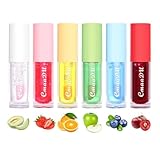 6 pcs Brillo de Labios con Sabor a Frutas, Sabor a Fruta Brillo Labial, Lip Gloss Transparente, Brillo de Labios Líquido Hidratante de Larga Duración