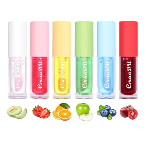 Frutta Sapore Gloss Labbra, 6 Pezzi Frutta Sapore Lucidalabbras, Lucidalabbra Trasparente, Lucidalabbra liquido idratante a lunga durata, colore labbra rimpolpante