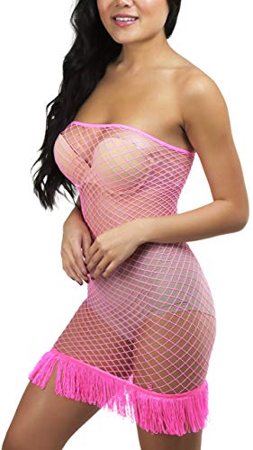 Image of ToBeInStyle Women's Stretch See Through Fishnet Novelty Mini Rave Party Dress