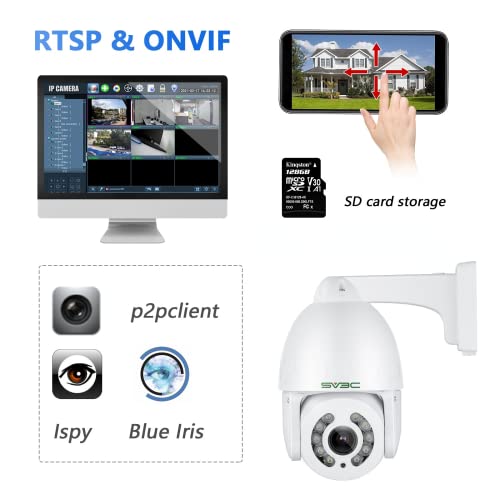 Sv3C Auto Tracking Ptz Poe Wired Camera Outdoor 5Mp Onvif Ip Motion Security Cam, 5X Optical Zoom, Floodlights Color Night Vision, 2 Way Audio, Waterproof, 24/7 Recording, Rtsp, Blueiris, Sd Card Slot #TOP4