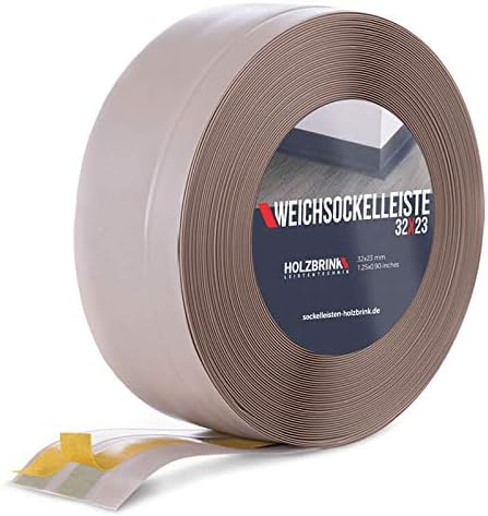 HOLZBRINK Skirting Board Soft Self Adhesive Cappuccino 32x23 mm 5 m PVC Flexible Baseboard Self- Stick Transition Profile Wall Caulk Strip