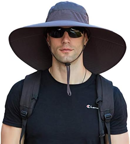 Leotruny Super Wide Brim Bucket Hat UPF50+ Waterproof Sun Hat for Fishing Hiking Camping (C02-Dark Gray)