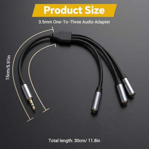 Image of Verilux 3 in 1 Headphone Splitter 3.5mm, 3.5mm(1 /8 inch) TRS 1 Male to 3 Female | 3-Way Stereo Splitter Cable, Dual Headphone Adapter Compatible with PS5, Xbox, Switch, PC Gaming Headsets, Phone, Tablet