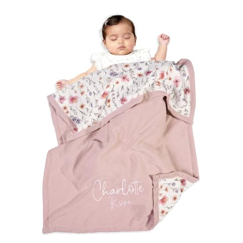 Personalized Baby Blanket with Name – Custom Knit Blanket, 27x40in Floral Embroidered Nursery Blanket for Girls – Customized Baby Blanket, Soft...