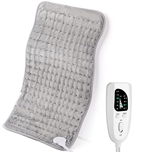 Heating Pad for Pain Relief - 12 x 24 Inch Large Electric Heating Pad with 6 Heating Settings & 2 Hours Auto-Off - Fast Heating Washable Heated Pad for Back Pain, Neck, Shoulders &Cramps (Gray)