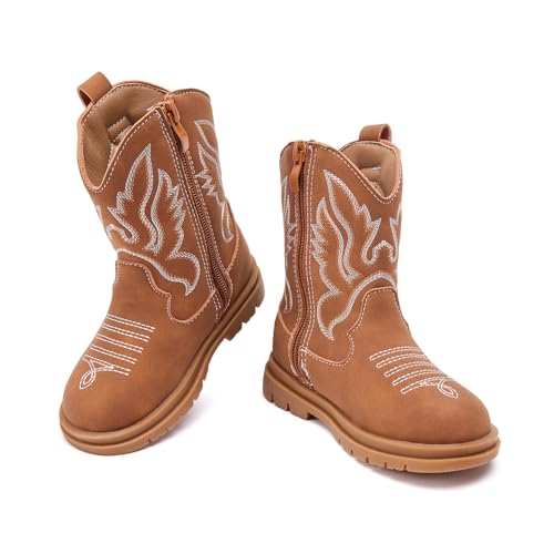BMCiTYBM Toddler Cowboy Cowgirl Boots Boys Girls Western Round Toe Riding Mid Calf Booties for All Seasons（Toddler/Little Kid4