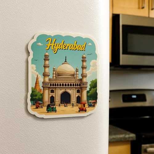 Image of Naxon Hyderabad City Theme Souvenir Wooden Fridge Magnet - 3x3 Inch Stylish Refrigerator Magnet for Kitchen & Home Decor | Travel Souvenir Gift with Charminar Design | Pack of 1