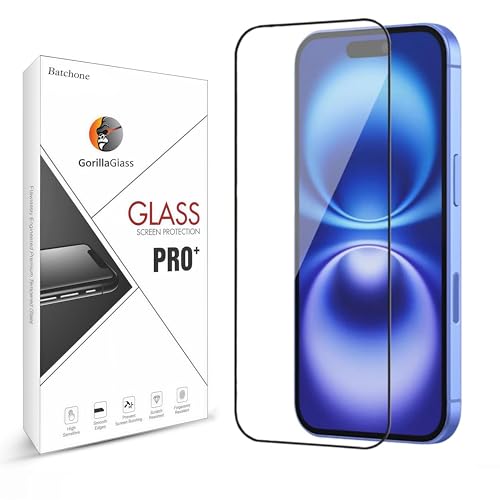 Image of BATCHONE Tempered Glass Screen Protector Compatible for iPhone 15 / iPhone 16 (Black) with Edge to Edge Coverage and Easy Installation kit