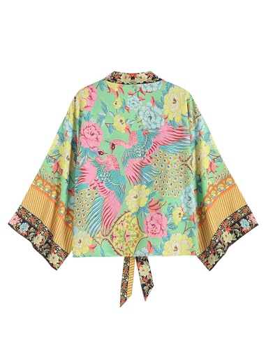 ZAFUL Women's Beach Kimono Cover Up Batwing Sleeve Floral Blouse Loose Cardigan Shirts Boho Open Front Summer Tops2