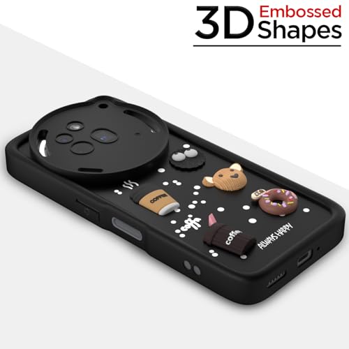 Image of Outlouders Back Cover for Nothing Phone 3a Pro 5G | 3D Cartoon Bear Cute Fun Silicone Full Body Protection Bumper Case (Black)