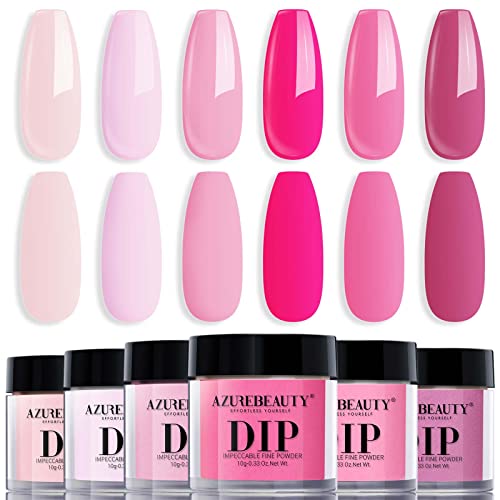 AZUREBEAUTY Pink Dip Powder Nail Set, 6 Colors Light/Hot Pink Cherry Blossom Matte&Glossy Shades Dipping Powder Starter Kit French Nail Art Manicure DIY Salon Gifts for Women, No Need Nail Lamp Cured