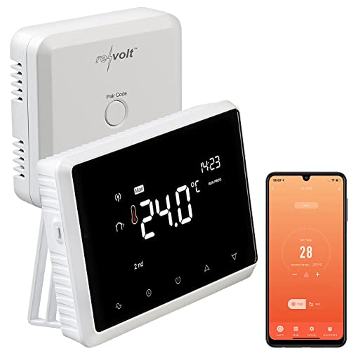 revolt Funk Raumthermostat: Funk-Thermostat mit WLAN und App für Gastherme und Wasserboiler (Raumthermostat WLAN Gastherme, Smart Thermostat, Heizungsthermostat)
