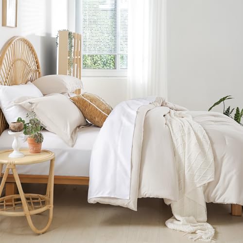 Image of weigelia Beige Queen Comforter Set with Sheets - 7 Piece Bed in a Bag Queen
