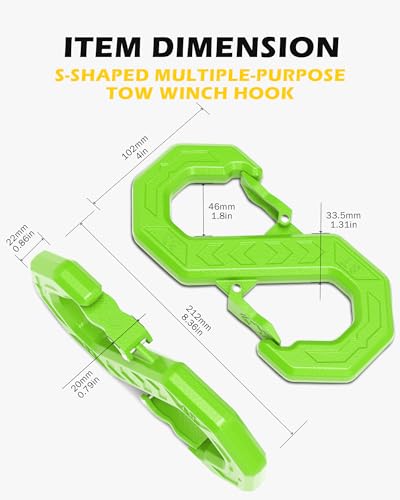 Image of 3 /8 inch Tow Hook, S-Shaped Winch Hook, 33,000lbs Breaking Strength, G80 Heavy Duty Forged Steel Tow Hooks, Fast Connect Easy Release Winch Shackle Towing Hook for Trucks, SUV, ATVs, Trailer, Green