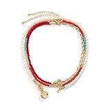 Banemi Collar largo para mujer, lindo collar de oro, 3 capas, vieira, cadena de cuentas de perlas, gargantilla elegante de regalo de moda, Sin piedras preciosas