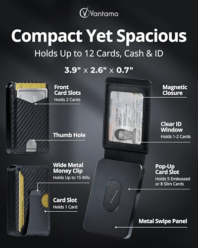 Image of Vantamo Premium Wallet for Men with Money Clip & Card Holder, Compact & Slim Wallet with RFID, 8-12 Cards, Perfect Gifts for Men
