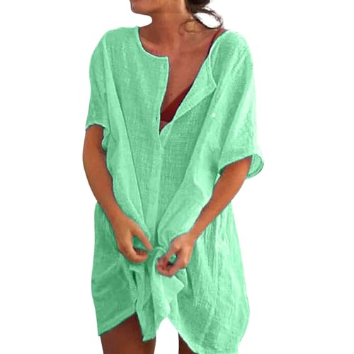 Kimono, Robe De Plage Femme Mi Longue Grande Taille Tunique Plage, Kaftan Chemisier Col Rond Transparent Legere Bikini Cover Up Blouse Tunique Élégant en...