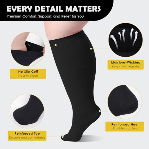 Zipper Plus Size Compression Socks for Women Men Wide Calf, 15 mmHg Knee High Graduated Support for Circulation4