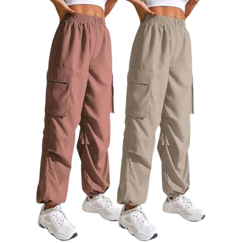 Image of GRECIILOOKS High Waist Cotton Trousers for Women - Flared Parachute Pants with Side Pockets | Casual Travel Cargo Pants