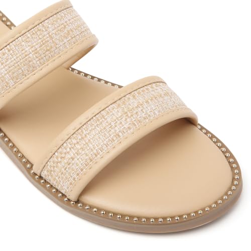 Image of Tilocow Women's Flat Sandals Two Strap Summer Dressy Studded Slide Sandals Open Toe Cute Casual Slip on Comfort Shoes for Beach Travel Daily Wear