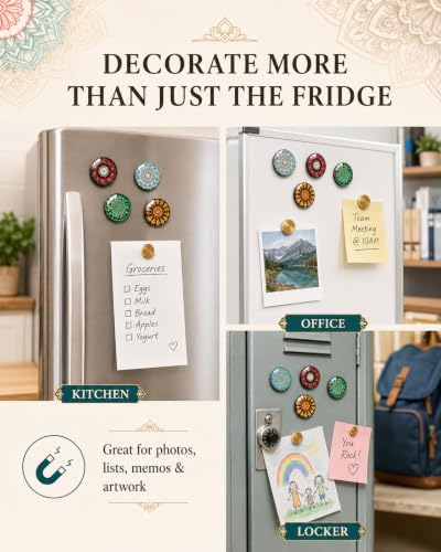 12 imanes decorativos redondos de mandala para refrigerador miniatura 6