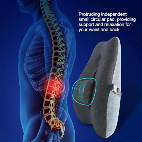 Image of Grin Health SitCorrect 2-in-1 Customizable Orthopedic Lumbar Support Cushion - Adjustable Dual-Panel Memory Foam Backrest Pillow with Moveable Pad for Tailored Posture Correction for Office Chair