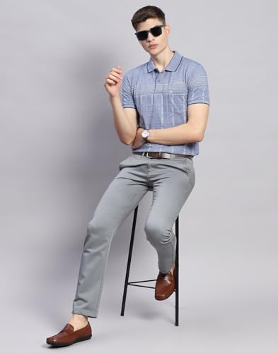 Image of Monte Carlo Mens Striped Cotton Blend Polo Collar Half Sleeve Regular Fit Casual T-Shirt (224064188)