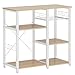 soges Kitchen Bakers Rack with 5 Hooks, Microwave Stand, Coffee Bar Station, Industrial Storage Shelf with Wire Basket, Adjustable Feet, Sturdy Metal Frame for Kitchen, Pantry, Living Room, White Oak