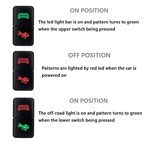 Image of Led Light Bar & Off-Road Lights On-Off Dual Push Button Switch with Wiring Connector Red & Green Led Backlit Push Switch for Toyota Car Toyota Tacoma 4Runner Highlander 3A /12V (1.54'' X 0.83'')