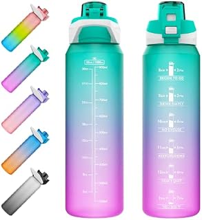 IJIAMY Water Bottle with Time Markings, Leakproof BPA-Free Sport Water Bottle 1L, Motivational Water Bottle, Plastic Drinks Bottle Design For Gym, Outdoor, Camping, Cycling, School & Office