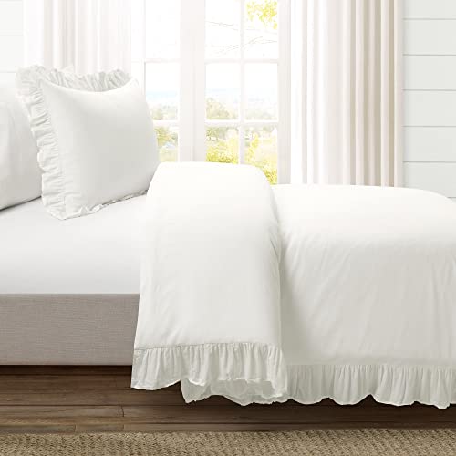 Image of Lush Decor Reyna Ruffle Cotton Duvet Cover Set 2 Piece Set Twin XL, White - Cute Teen Bedding Set - White Duvet - Ruffled Bedding - Coquette Dorm Decor