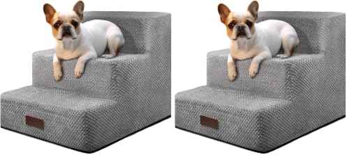 Image of Aodisman Dog Stairs for Small Dogs & Cats,3-Step Pet Steps for Couch & Bed (Pack of 2)