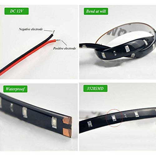 FICBOX 10pcs 12V LED Strip Light 30cm 3528 15LED Flexible Waterproof Decoration Led Interior Exterior Lights Strip for Car Motorcycles (Yellow)