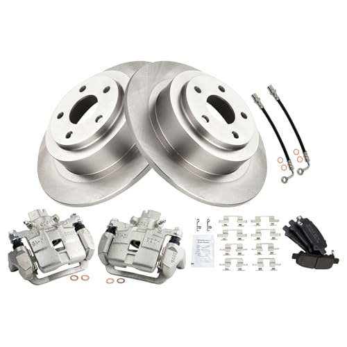 Image of TRQ Rear Brake Pad and Rotor Set Semi Metallic Rotors Calipers Compatible with 2000-2004 Subaru Legacy Outback 2003-2006 Baja