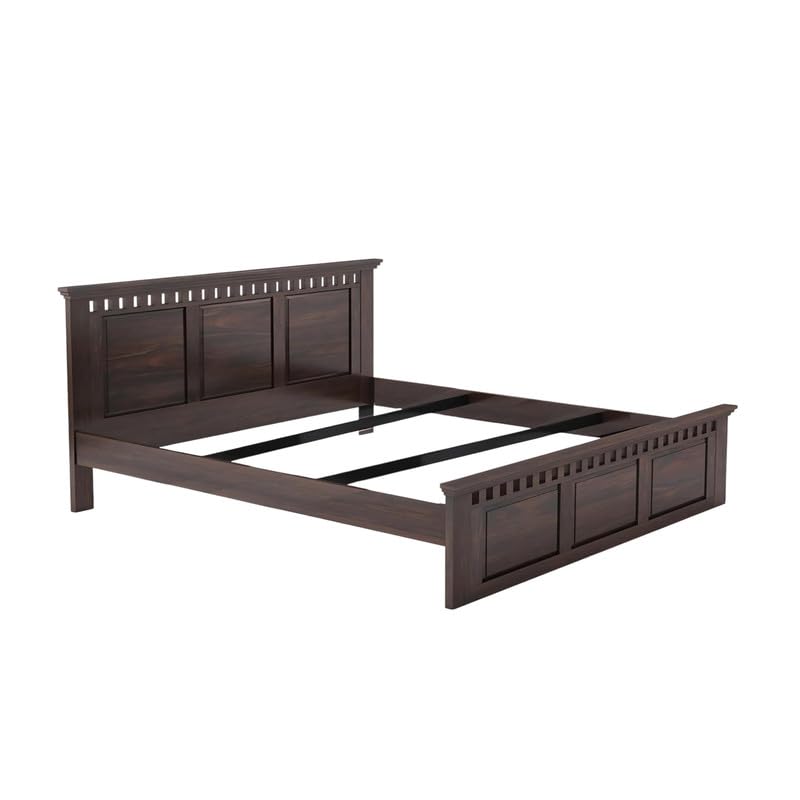Image of Amazon Brand - Solimo Solid Sheesham Wood Kuber Queen Size Bed Without Storage + 2 Bedside | Wooden Queen Size Cot Bed | Double Bed with 2 Bedside Furniture for Bedroom (Walnut Finish)