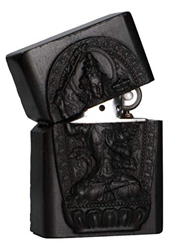 Natürliches Ebenholz Schwarz Holz geschnitzt Feuerzeug Außengehäuse für Zippo Insert Kit (Protektor Gottheit / Manjushri… – Bild 5