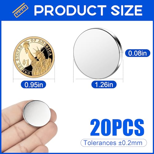 Image of 20P Super Strong Magnets, 32x2mm Heavy Duty Rare Earth Magnet with Double-Sided Adhesive Powerful Neodymium Disc Magnets for Refrigerator, DIY, Scientific, Craft, Office
