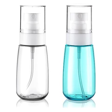 Wowang 2 Pack Travel Size Bottles Fine Mist Spray Bottles TSA Approved 2oz/60ml Refillable Cosmetic Leak Proof Spray Bottle for Hair Perfumes Skincare Water Face Sprayer(Clear+Green) Cover