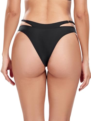 Women's Adjustable Swim Bottoms High Cut Low Waisted Bikini Bottoms Cheeky Bathing Suit Bottoms4