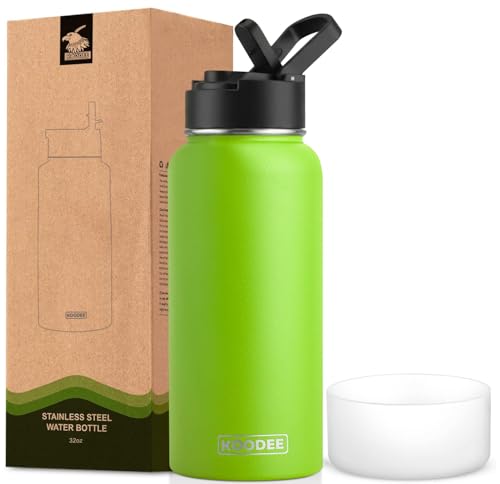 Image of koodee Water Bottle-32 oz Stainless Steel Vacuum Insulated Water Bottle with Straw Metal Sports Flask for Adults (Apple Green)