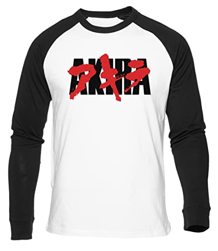 Bloody Akira Camiseta Béisbol Blanca Unisex Manga Larga Negra